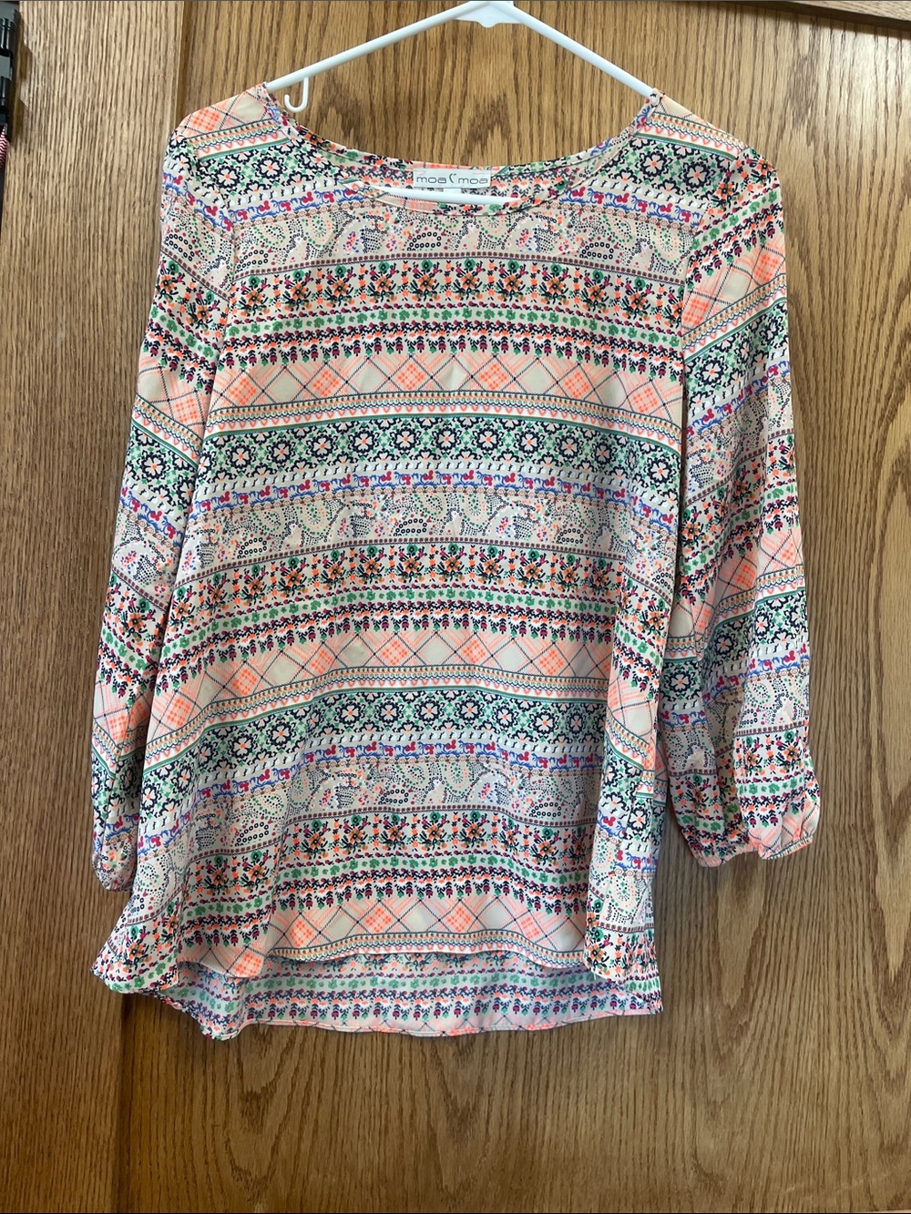 Moa Moa Peach Multi Printed Peasant Blouse